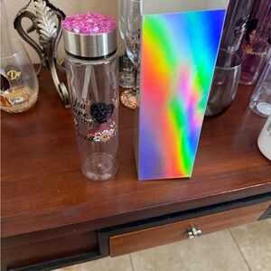Floral Glass Water Bottle with Pink Accents